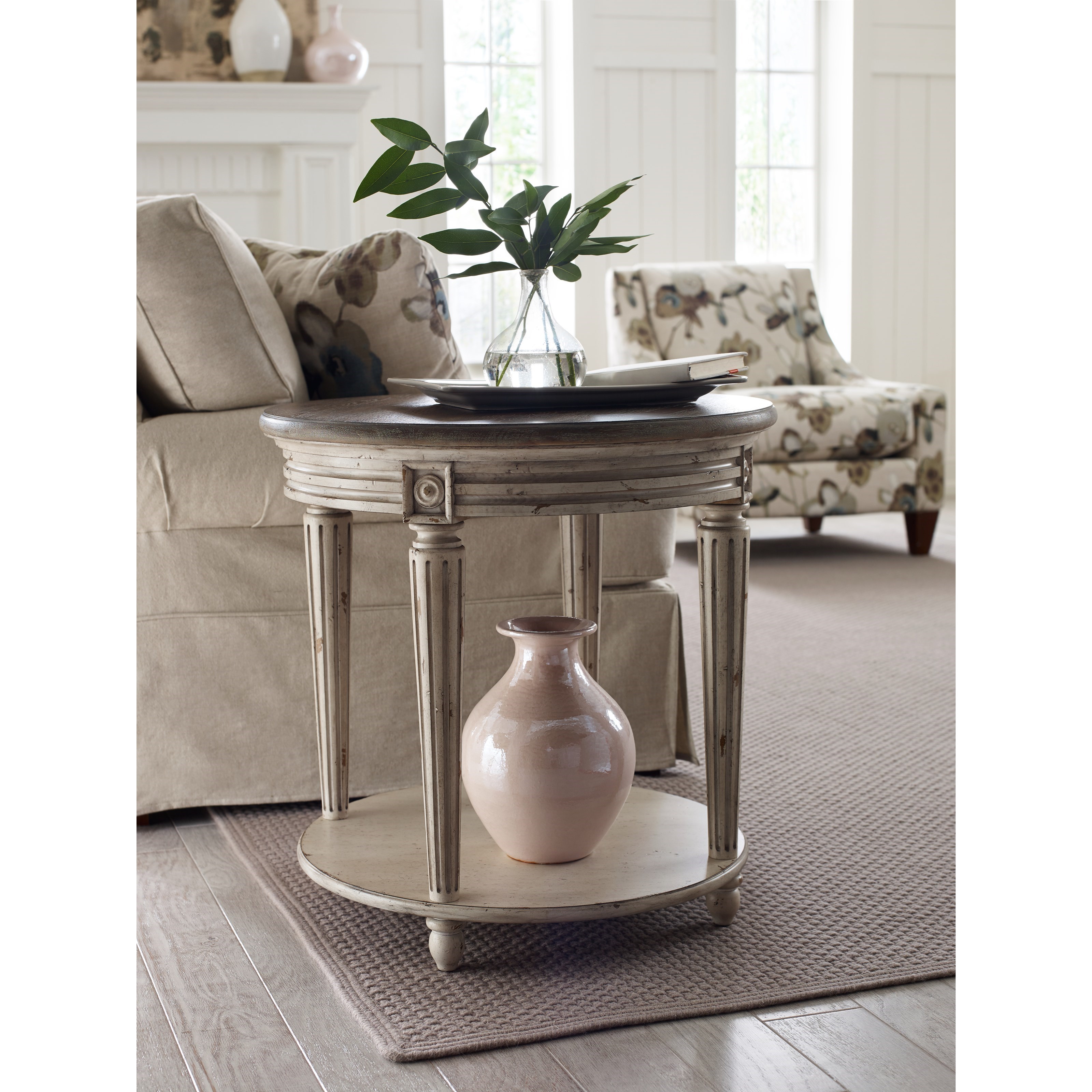 American Drew SOUTHBURY Round End Table with Distressed Finish Sheely